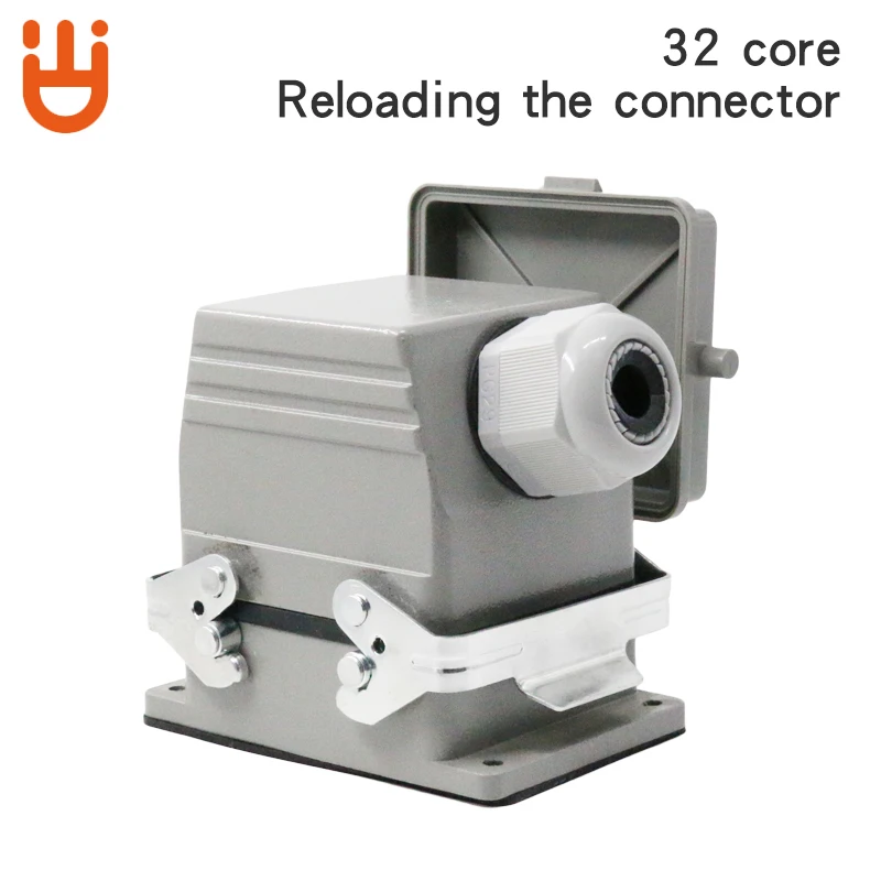 

Heavy duty connector 32 core rectangular aviation plug socket h32b-he-32 industrial waterproof 16A with cover side outgoing line