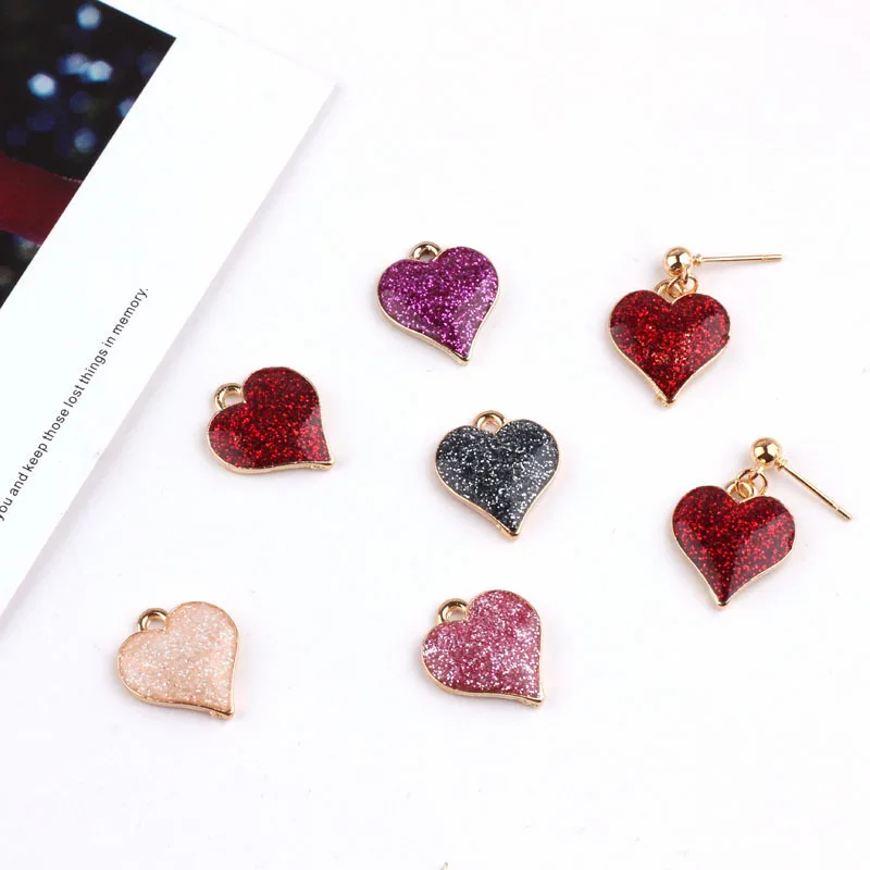 10pcs/lot Shiny Love Design Alloy Enamel Charm Drop Oil Heart Pendants DIY Jewelry Accessory Earring Bracelet Handmade Floating