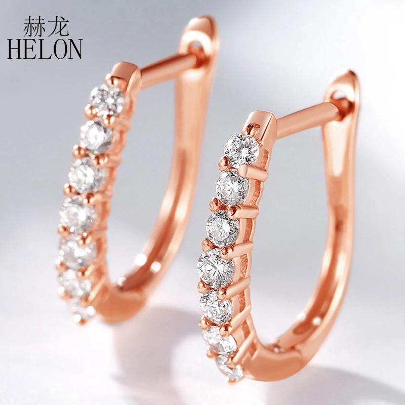 HELON Moissanite Earrings Solid 14K White Gold VVS/DEF 0.5ct Moissanite Diamond Engagement Anniversary Hoop Earrings for Women