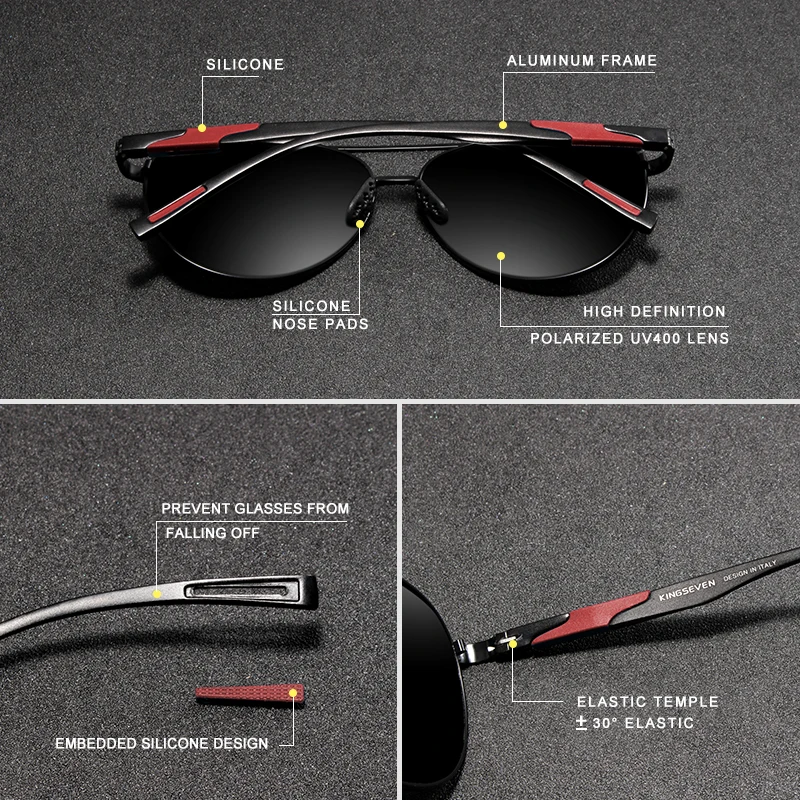KINGSEVEN męskie aluminiowe okulary przeciwsłoneczne z polaryzacją klasyczne markowe okulary przeciwsłoneczne EMI chroniąca powłoka soczewki okulary przeciwsłoneczne N7228 — zdjęcie 7