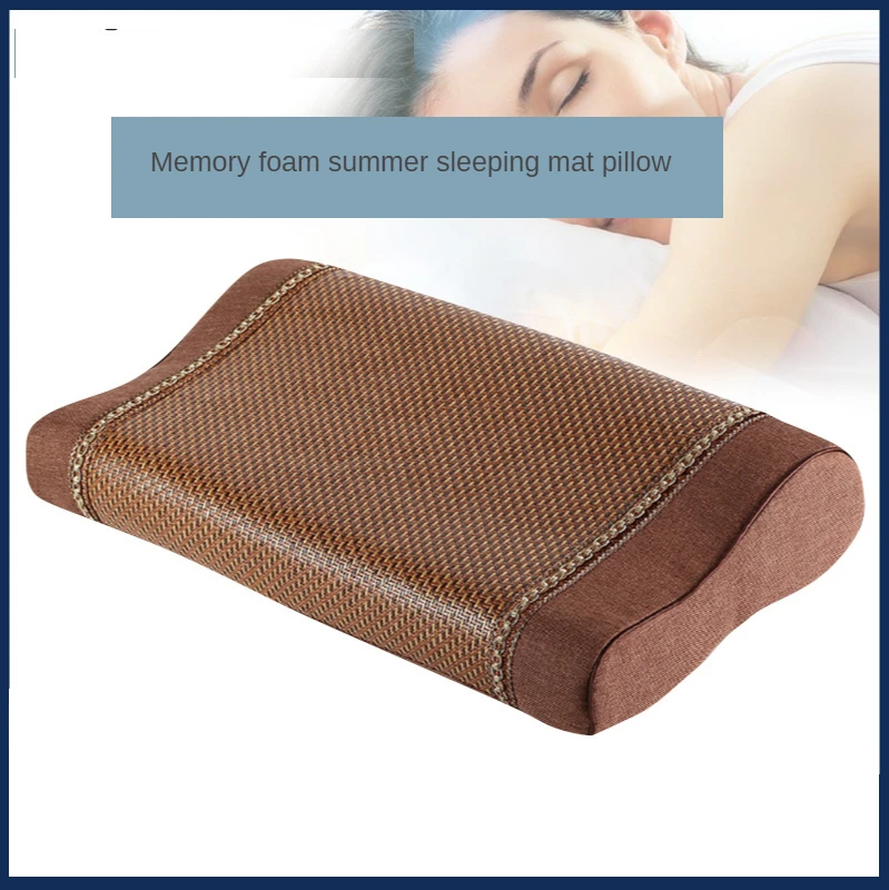 

Summer Neck Pillow Mat Pillow Household Striped Rattan Mat Pillow Single Memory Pillow for Sleeping