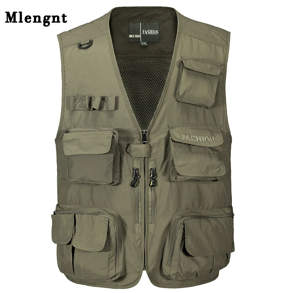 Cotton Men Summer Multi-Pocket Classic Waistcoat Sleeveless Male Unloading Solid Quick Dry Coat Photographer Tactical Field Vest