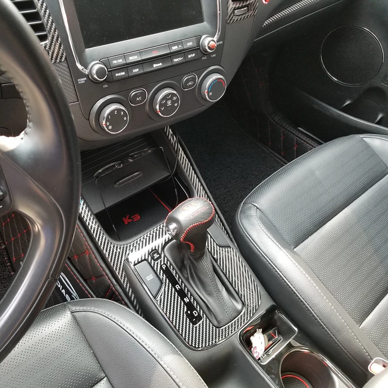 Inner Real Carbon Fiber Shift Knob Gear Cover Trim Panel Frame Styling Accessories for Kia K3 2016 2017