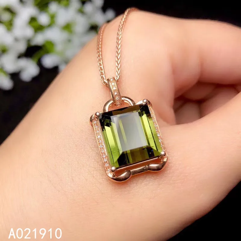 

KJJEAXCMY boutique jewelry 18K Gold inlaid Natural green Tourmaline pendant women's beautiful necklace support detection noble