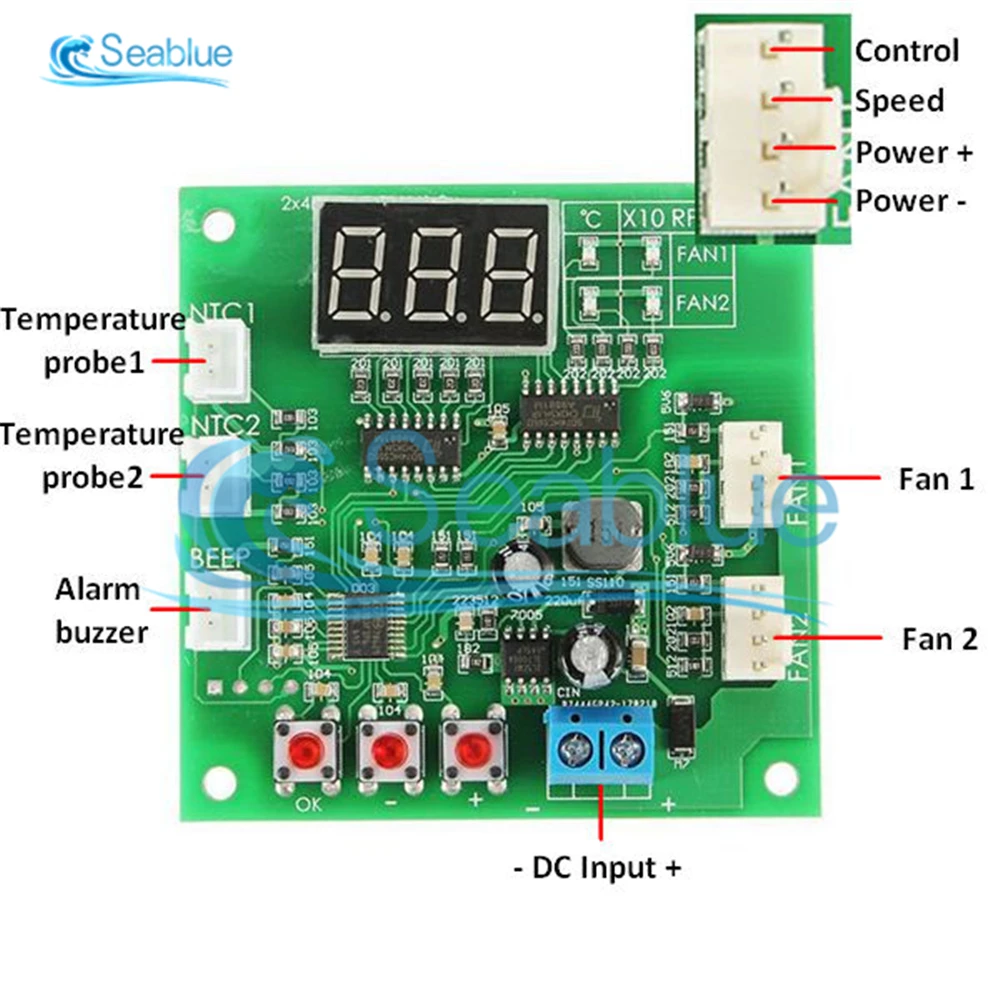 DC 12V 2 Channel 4 Wire Fan PWM Temperature Controller PC Fan Motor Speed Controller LED Digital Thermostat With NTC 10K Probe