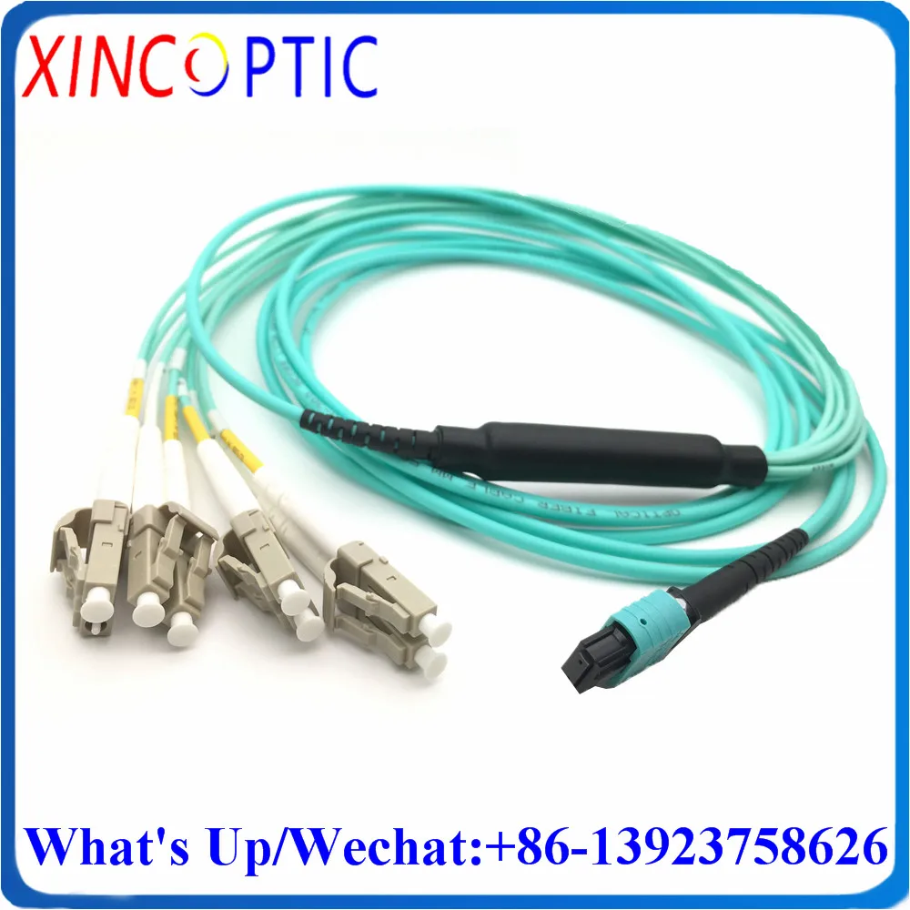 MPO/M-LC/UPC-OM3-8F-3.0-5M-LSZH Polarity B,8C Male-4*Duplex LC/UPC MM OM3-150 8Cores Mini Round Fiber Patch Cord Aqua Cable