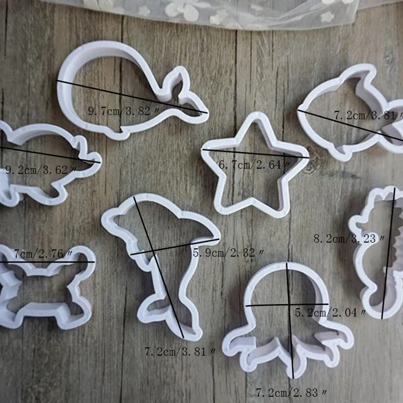 8 Pcs/set Eco-friendly Plastic Sea Theme Cookie Cutter Mini Biscuit Cutters for Kids Chocolate Biscuit Mold Decorative Tool