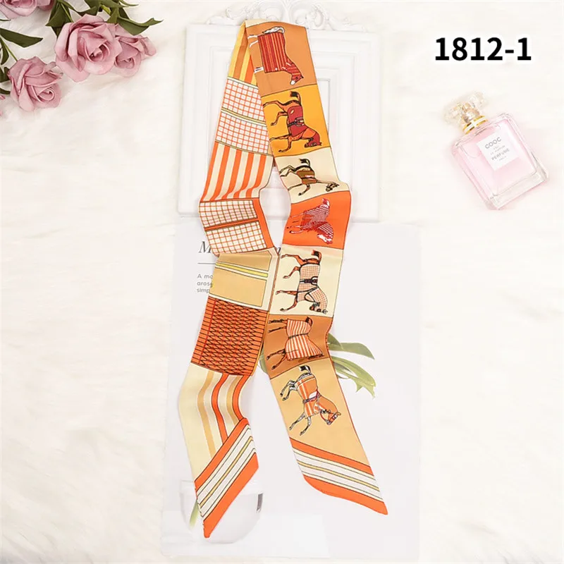 Pferd Druck Tasche Schal 2024 Neue Kleine Dünne Seide Schal Frauen Luxus Marke Foulard Frauen Krawatte Mode Kopf Schals für Damen