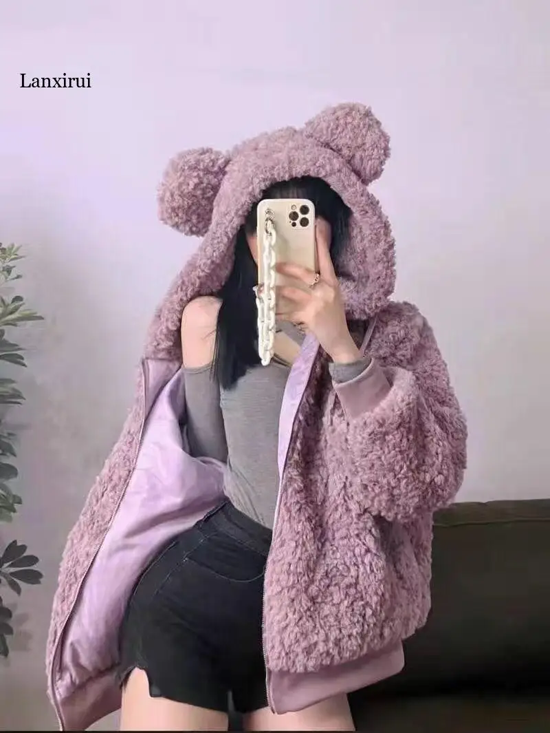 

Women Hoodies Sweatshirts Large Size Bear Coat Sweatshirt Women's Loose Top Clothes Trendy Winter Clothes Ladies Warm Short