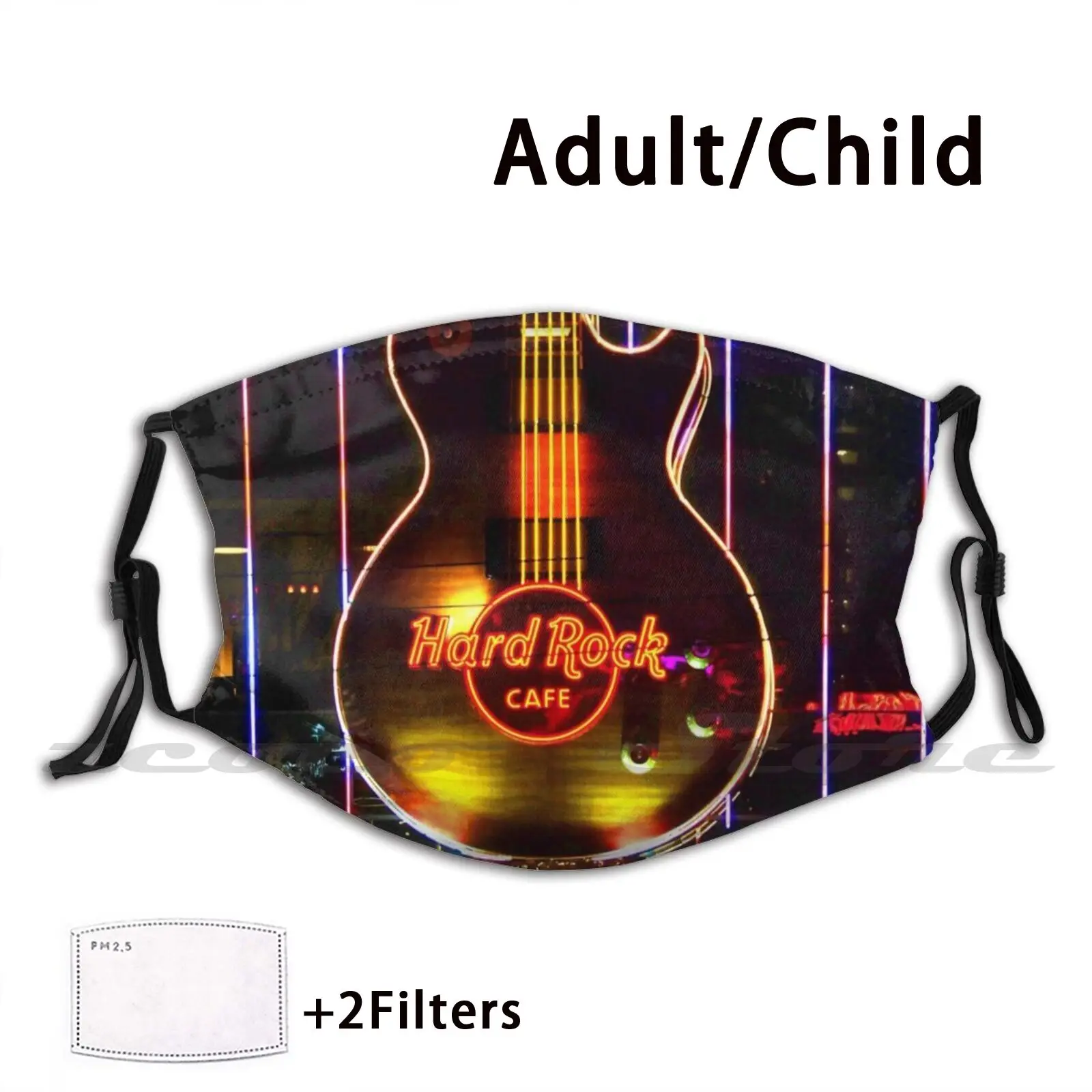 Neon Gitaar Las Vegas Verenigde Staten Van Amerika Custom Patroon Wasbare Filter Pm2.5 Volwassen Kinderen Masker Hard Cafe Gitaar Las vegas