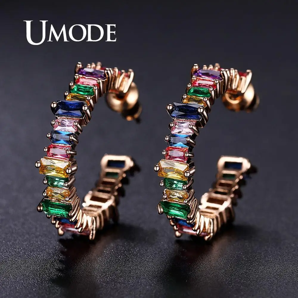 UMODE C Shape Design Modeling Color Cubic Zirconia Jewelry Earrings Lead Geometric For Women NEW Fashion Hoop Earrings UE0607