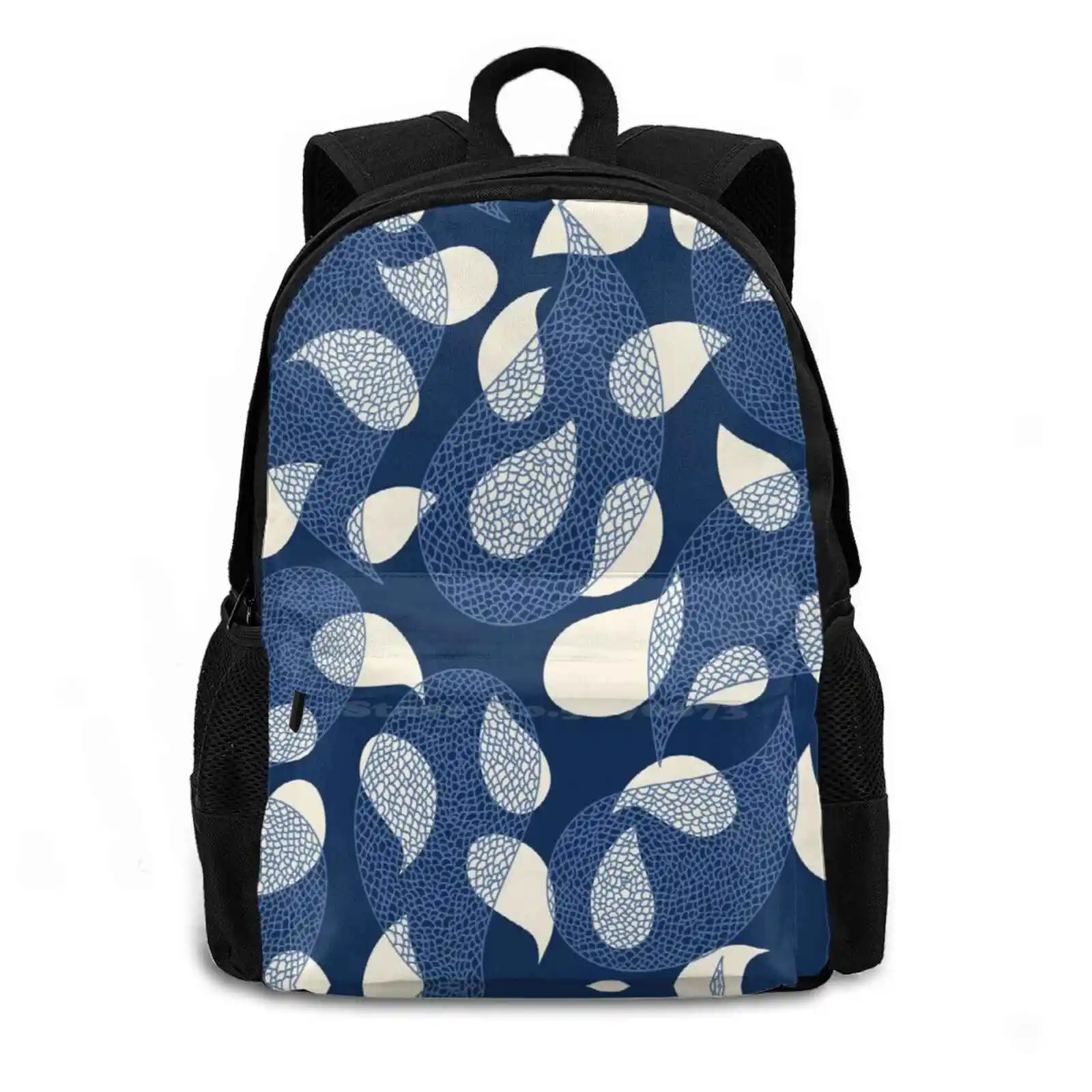 Blue Yin Yang Teardrop Pattern Backpacks For School Teenagers Girls Travel Bags Snow Flower Floral Garden Black And White