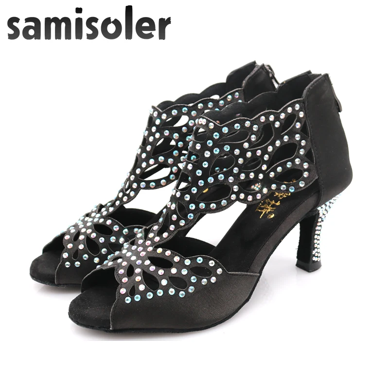 Samisoler dance shoes, diamond high-heeled dance shoes and rhinestones, Latino dance shoes, zipper, convenient and simple