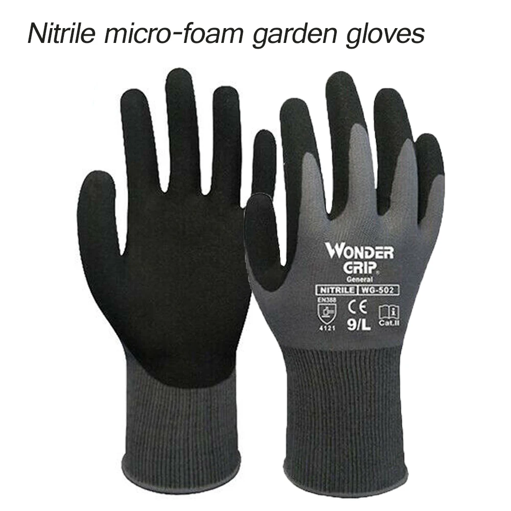 Wonder Grip 10 Pairs Construction Gloves Nylon Shell Black Nitrile Wear-resistant Breathable Sandy Coated Work Gloves