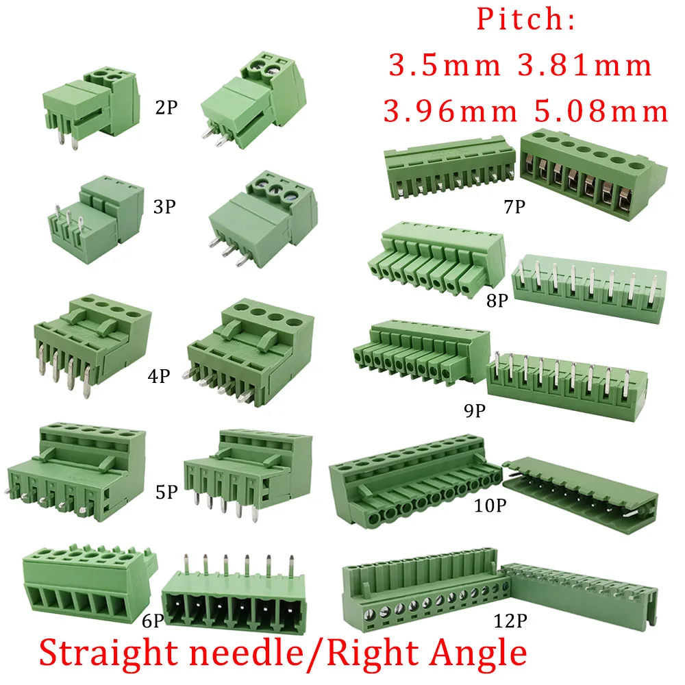 5Pair KF2EDG 15EDG 2-12Pin PCB Screw Terminal Block 3.5/3.81/ 3.96/5.08mm Right Angle/Straight Needle Plug Socket Wire Connector