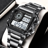 Men Military Sport Wrist Watch Stainless Steel 5BAR Waterproof Watches Mens Digital Square Screen Relogio Masculino