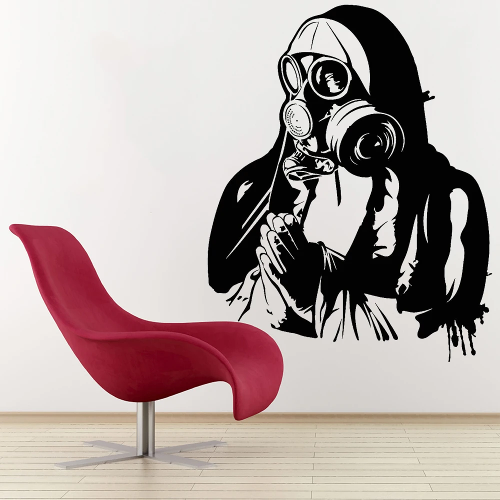 Vinyl Wall Decal Respirator Gas Mask Military Art Soldier Prays Wall Stickers Living Room Bedroom Wall Decor Accessories Z279