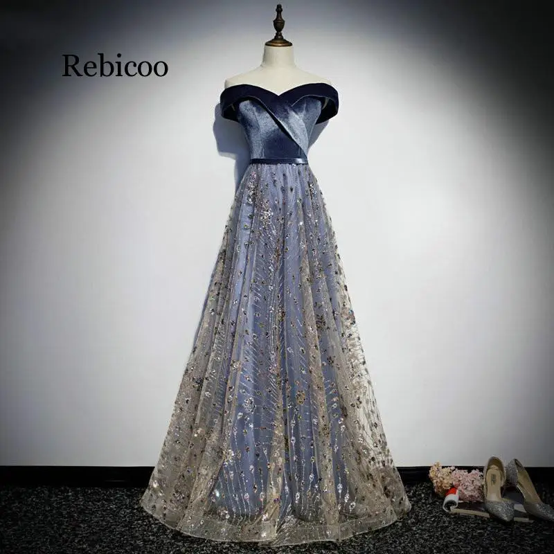 Elegant คุณภาพสูง Sequined สายชุดราตรี Bodice V คอ Velour ชุดราตรี Vestido De Festa