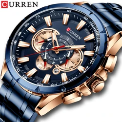 CURREN New Mens Watches Fashion Stainless Steel Sport Quartz Watch Men Luxury Brand Chronograph Military Waterproof Wristwatch