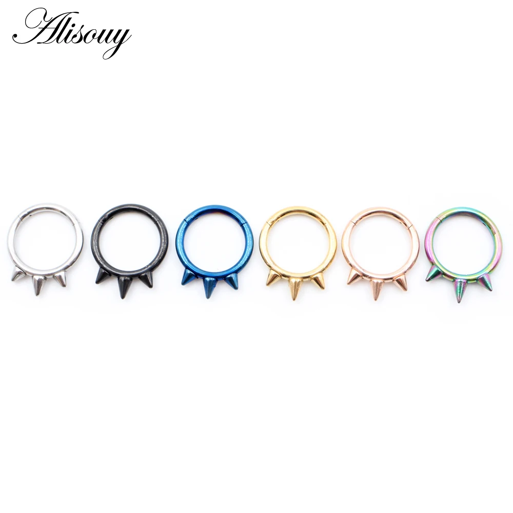 Alisouy 1pc Stainless Steel 16G Cone Ball Hinged Clicker Nose Septum Ring Segment Daith Helix Hoop Earring Body Piercing Jewelry