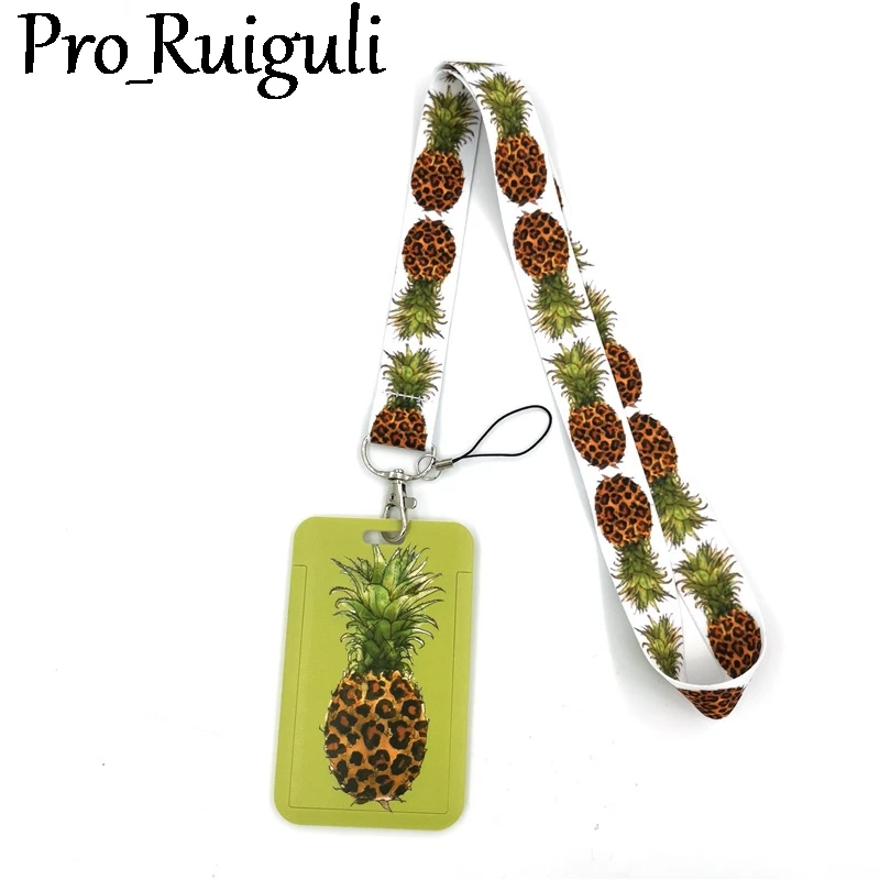 Fruit  Leopard Pineapple Fashion Lanyard ID Badge Holder Bus Pass Case Cover Slip Bank Credit Card Holder Strap Card Holder