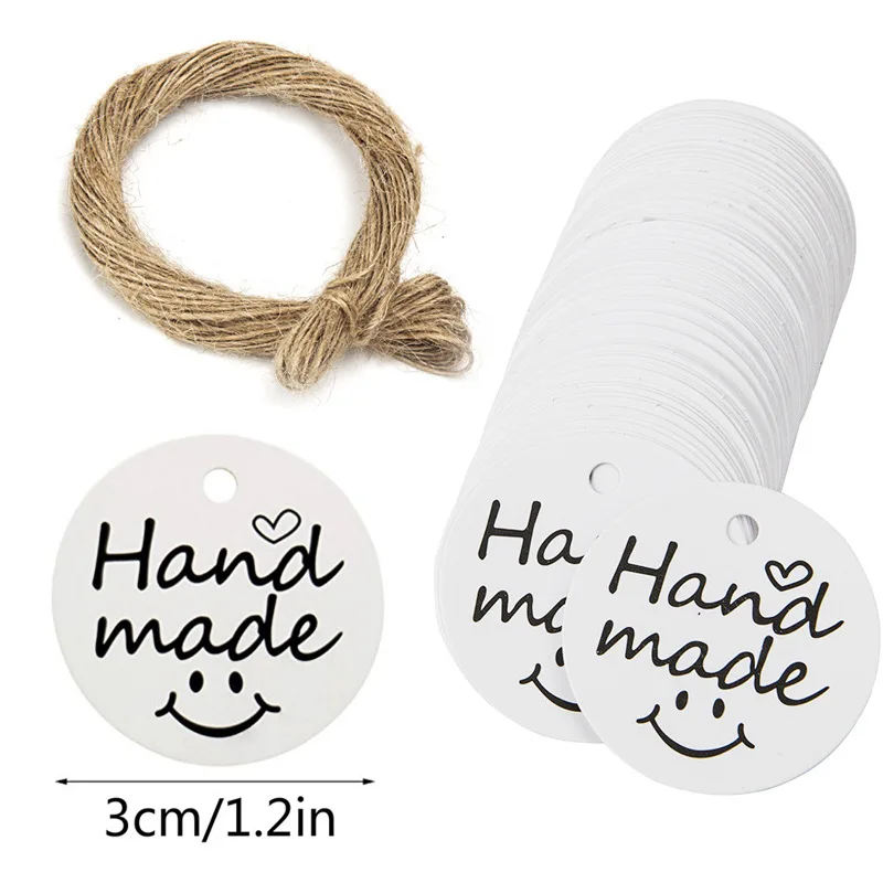 100pcs Kraft Brown /white Gift Hang Tags Handmade Paper Cards with 20m Rope for Package Gift Wedding Small Shop Party Decoration