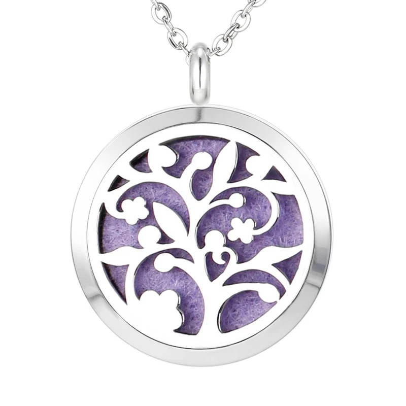 Aromatherapy Essential Oil Diffuser Necklace Tree of Life Pattern Stainless Steel 20 25 30mm Locket Pendant with Chain