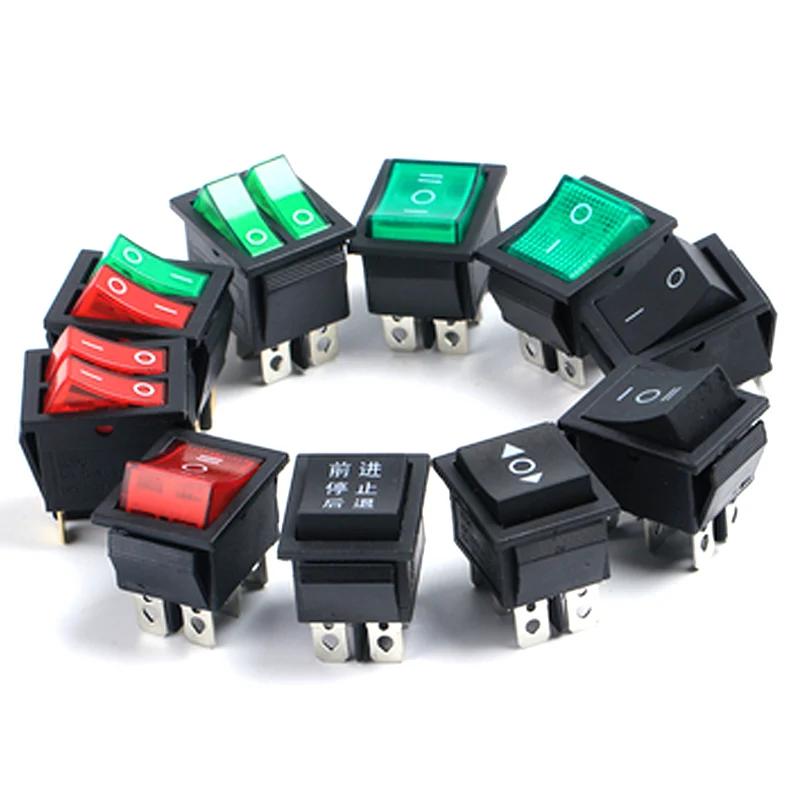 New KCD4 6Pins ON OFF ON Rocker Switch 20A 4Pins On off Electric Power push button Switch with Light Green Red 15A 31*25mm