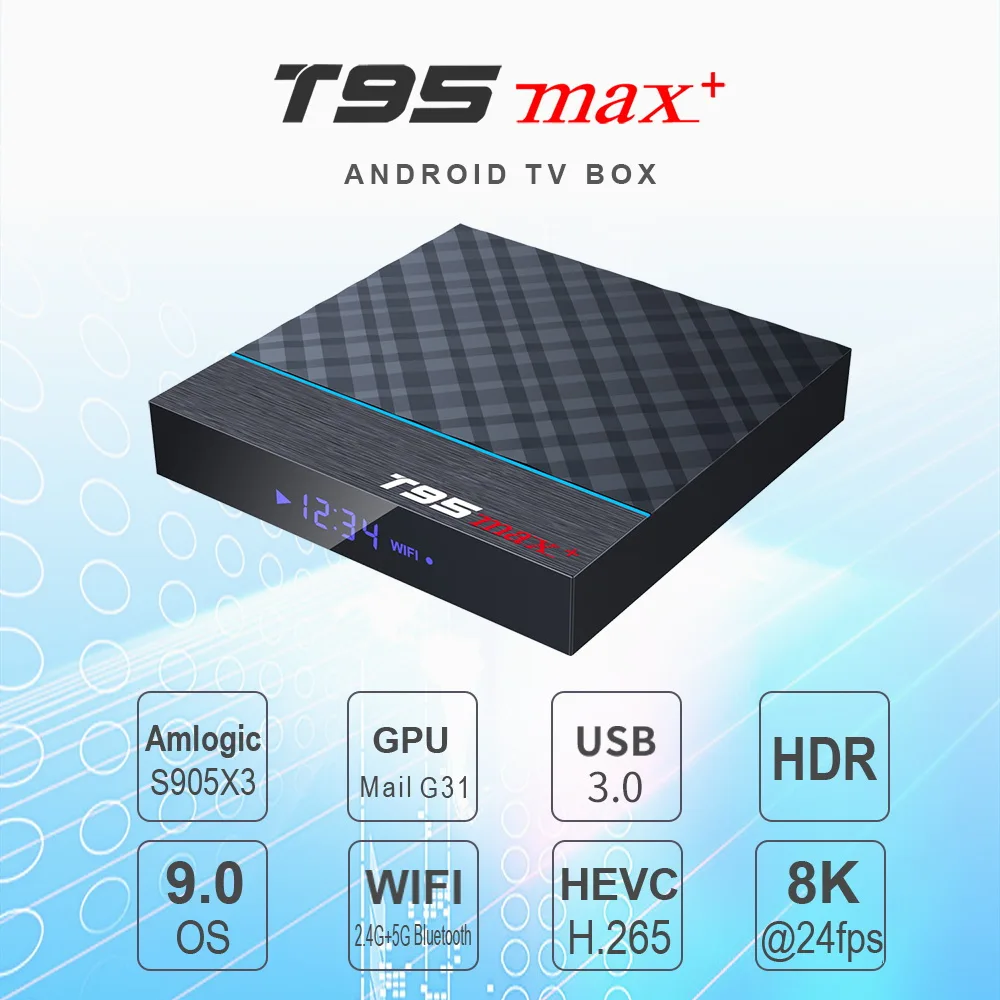 Dispositivo de TV inteligente T95 MAX Plus, decodificador con Android 9,0, Amlogic S905X3, 4 GB de RAM, 64 GB de ROM, 5G, WIFI Dual, BT4.0, USB 3,0, HDR, 3D, 8K