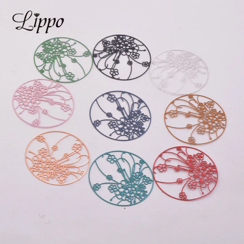 

30pcs AB4140 30mm Painted Flower Charm Filigree Watermark Pendant Connector Metal Brass Jewelry Earring Findings