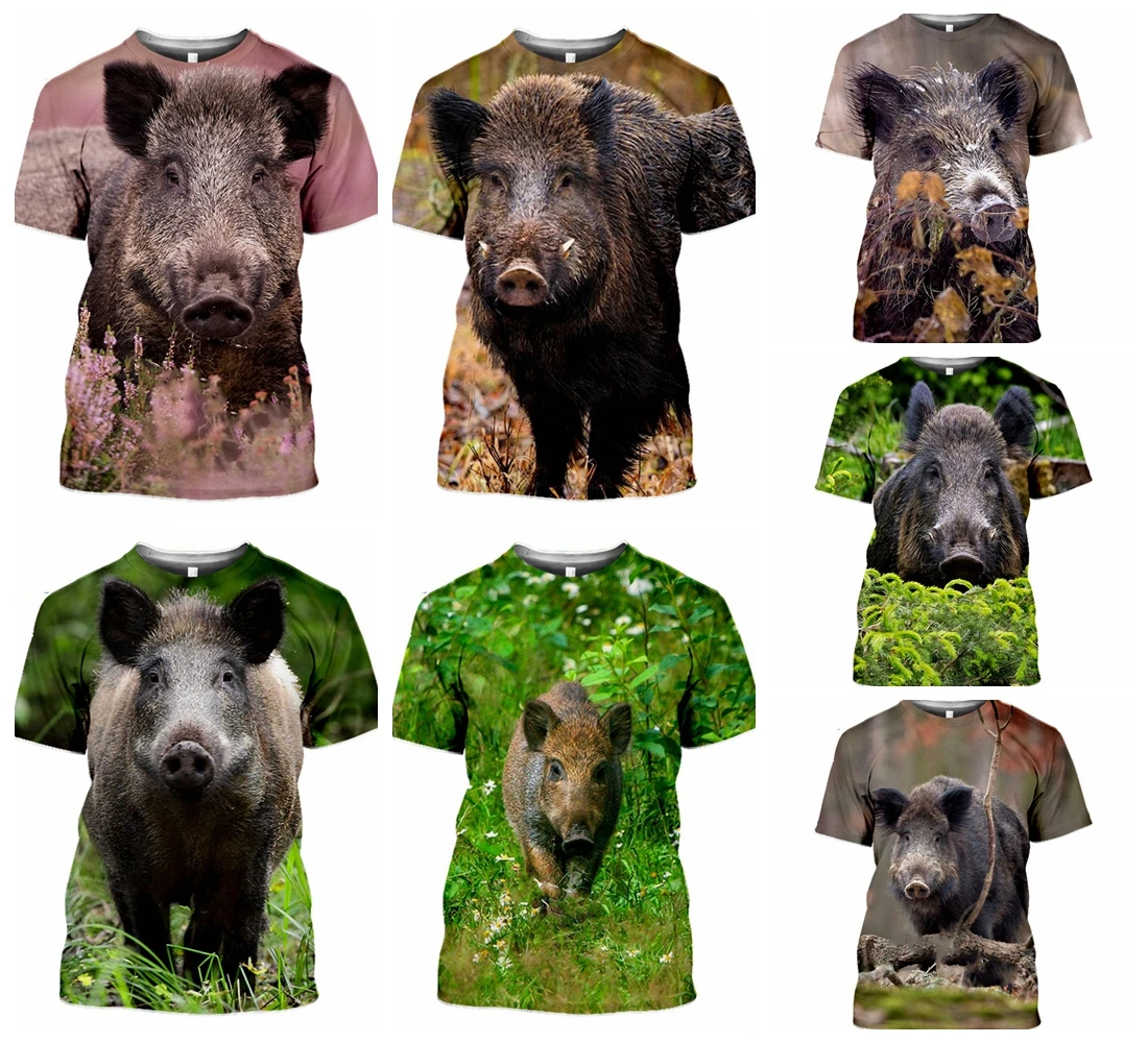 Kaseetop Summer Men's T Shirts Hunting Wild Boar Animals Harajuku 3D Printed T-Shirt Funny Hip Hop Short Sleeve Tees Top T190