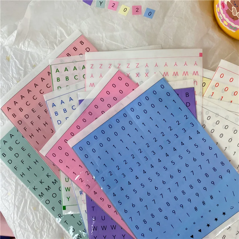 INS Color Square Alphanumeric Label Sticker Notebook Waterproof Mark Paster Decorative Sticker Stickers Scrapbooking Stationery