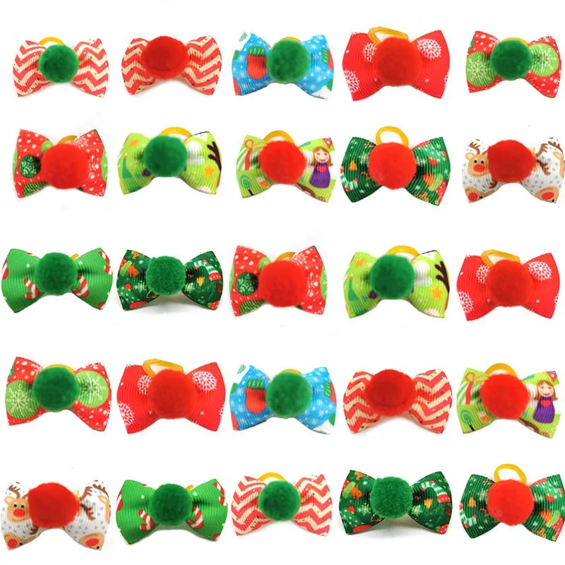 

50/100pcs Pet Dog Hair Bows Xmas Hair Rubber Bands Red Green Hairball Small Dog Puppy Christmas Party Dogs Puppy Accessories