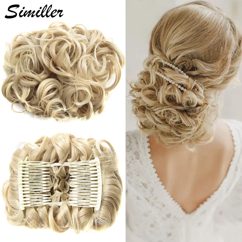 Similler Synthetic Short Messy Curly Dish Hair Bun Easy Stretch Hair Combs Clip in Extension Scrunchie Chignon Tray Hairpieces