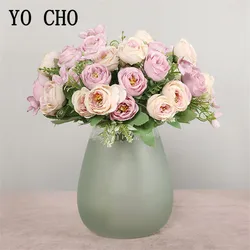 YO CHO-Mini ramo de flores artificiales para damas de honor, 10 cabezas, rosa de seda, decoración de boda, Fiesta en casa
