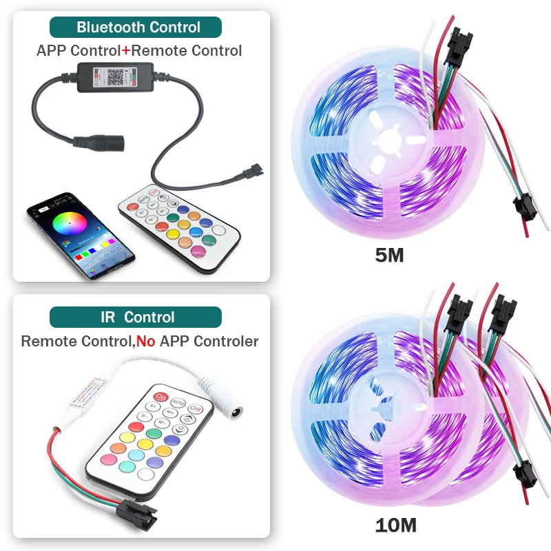 20M sen kolorowy pasek LED RGB Led indywidualnie adresowalne elastyczne oświetlenie wstążka IR kontroler Bluetooth DC 12V Adapter