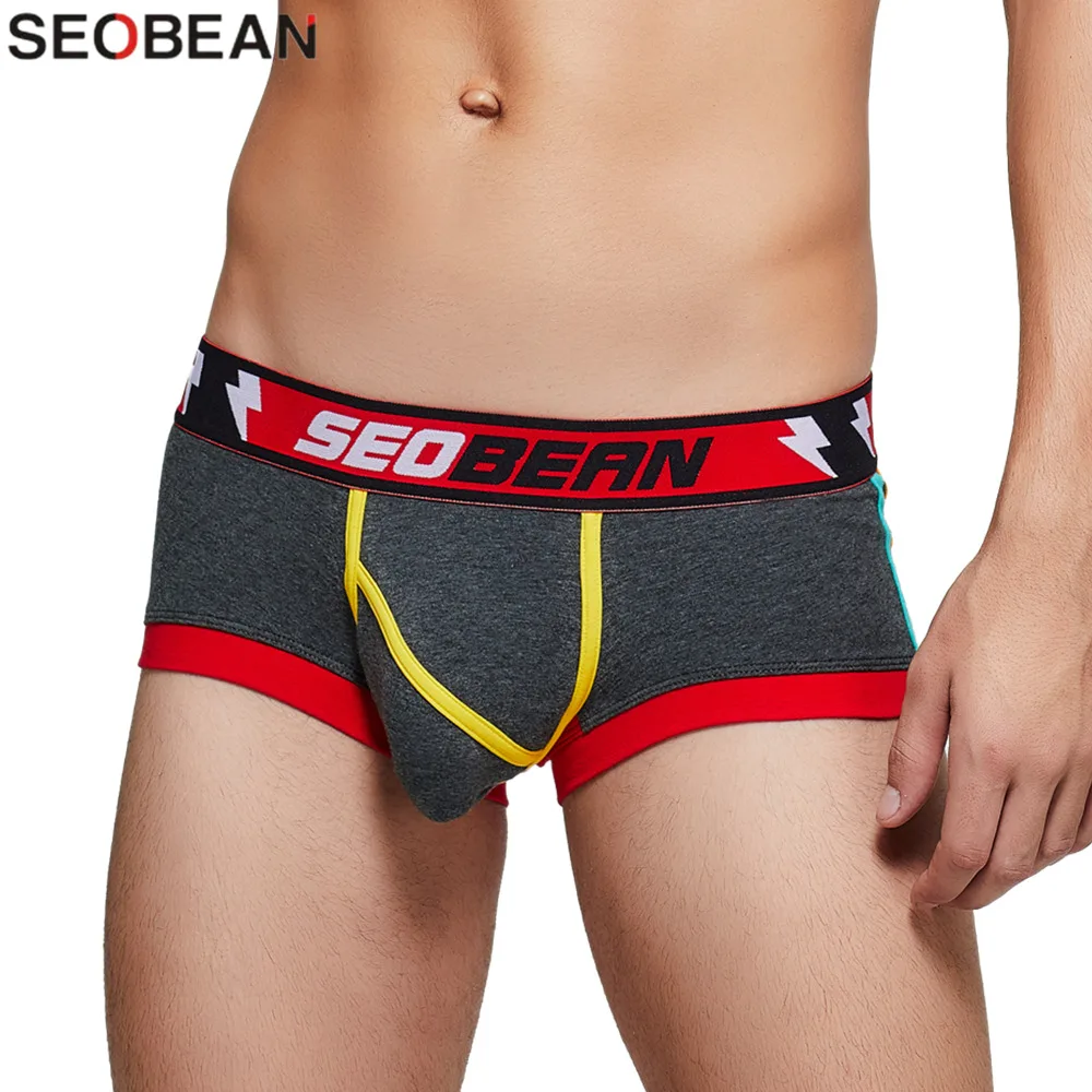 SEOBEAN Men\'s Underwear Boxers Low Waist Breathable Fashion Patchwork Boxer Shorts For Man U-convex Pouch Sexy Men Boxers