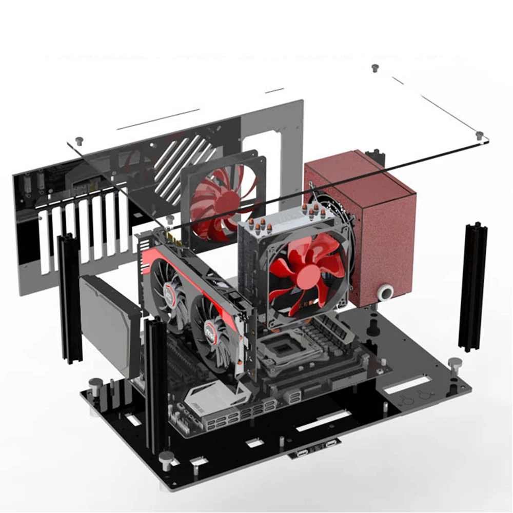 DIY Acrylic MATX Computer Case Kits Open Full Transparent Desktop Gaming Cases Unlimited Layout Accessories