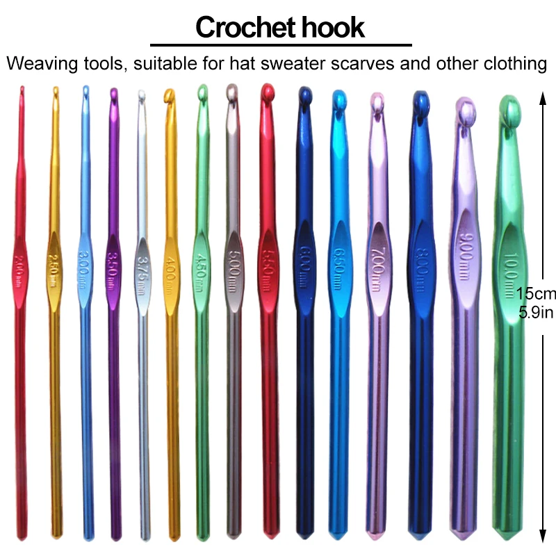 LMDZ 15 Sizes Aluminum Crochet Hooks Sewing Needles Knitting needles Crochet Hook Sweater Weaving Tools 2-10mm Knitting Needles