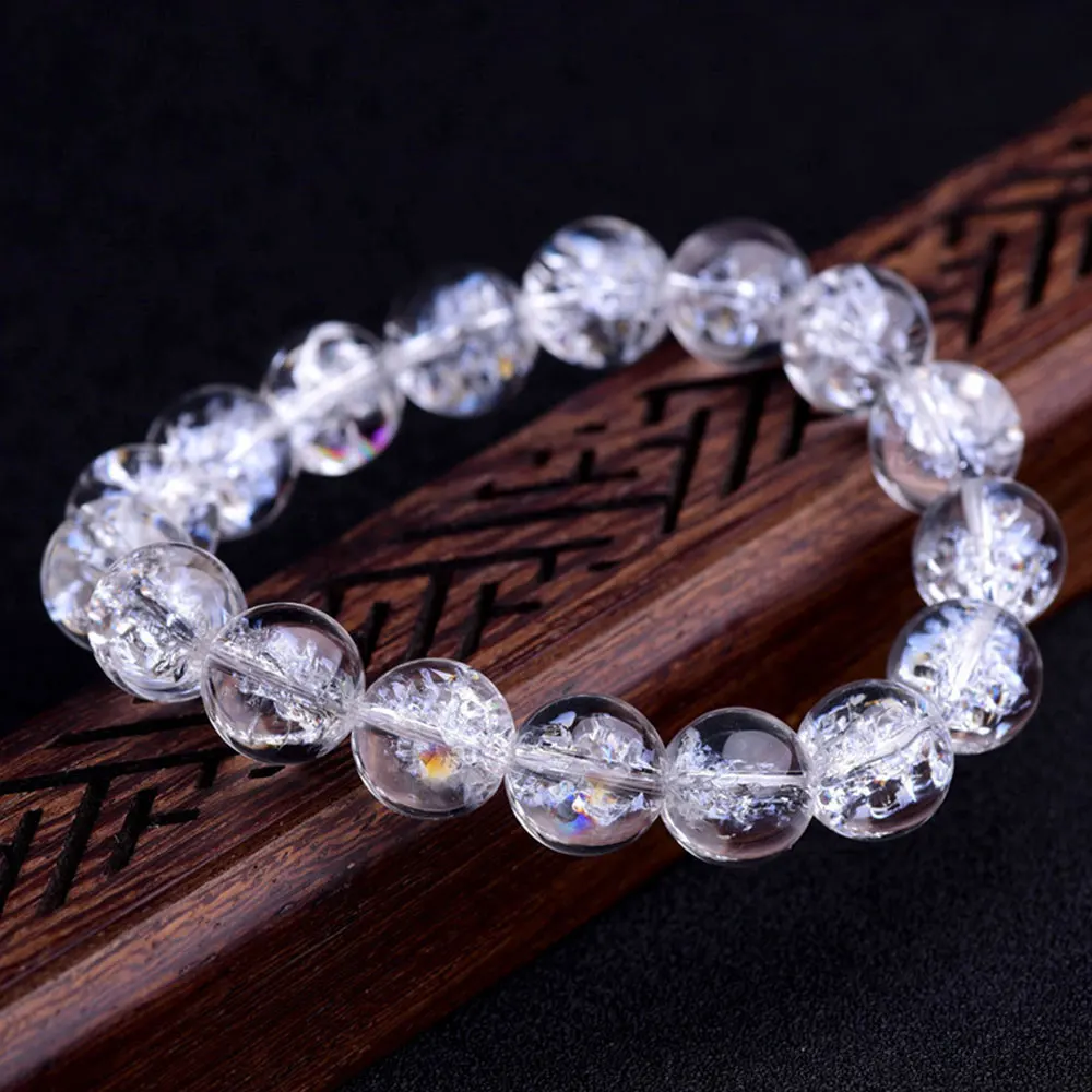 1pc Clear Quartz Himalaya Crystal Stretch Round Bead Bracelets Rainbow Elastic Healing Reiki Fashion Gift Jewellry Women Girl