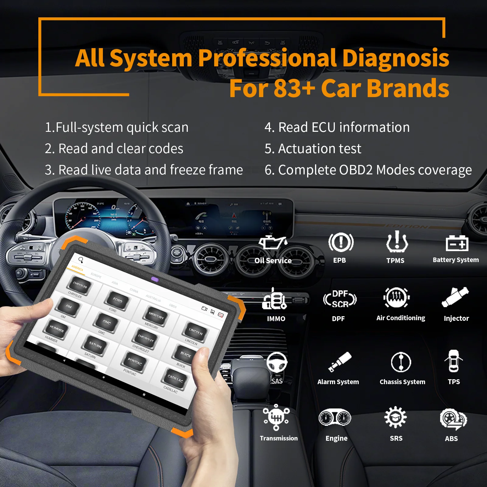 Humzor Professional Full System OBD2 Scanner Car Diagnostic Tool for ABS Airbag Oil EPB DPF Key Programming ND366 Elite