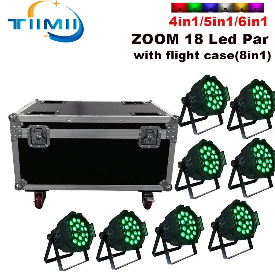 Aluminum Alloy 18x15W RGBWAUV 6IN1 Zoom Led Par Lights With 8in1 Flight Case DMX Control Stage DJ Equipment Disco Lights Show