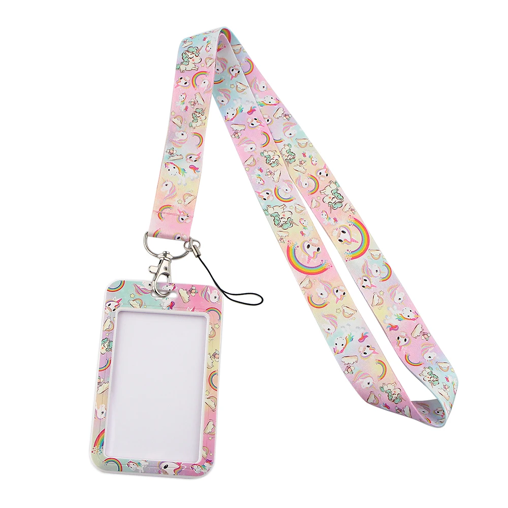 LX602สัตว์สมมติยูนิคอร์นที่ใส่บัตรป้ายกุญแจสายคล้องคอสายคล้องคอมือถือกรอบบัตรพร้อมสายคล้องของขวัญ