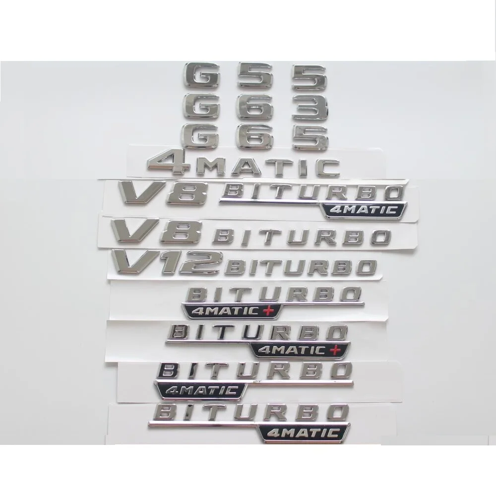 

Chrome Letters G43 G55 G63 G65 Symbols V8 V12 BITURBO 4MATIC Sticker for Mercedes Benz AMG Trunk Fender Emblems