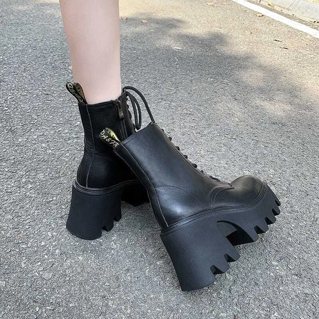 2022 Autumn New Boots Women s Thick heeled Thick soled Inner Heightened Chelsea Short Boots Platform Shoes Combat Boots AliExpress