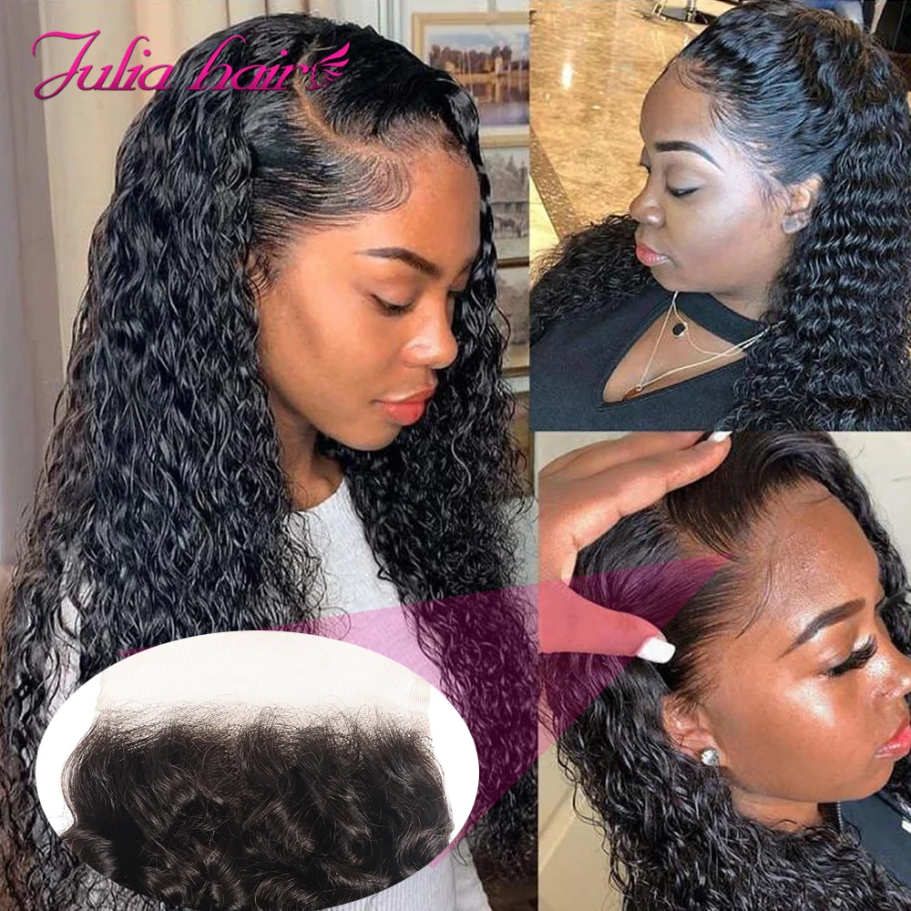 

Ali Julia Malaysian Curly Lace Closure Free Part 150% Density Raw Human Hair 14"-20" With Baby Hair Lace Closure Jerry Curl