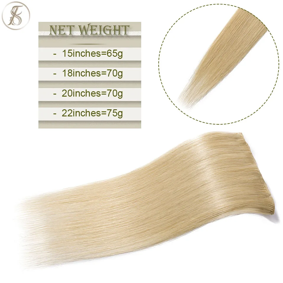 TESS 15colours Women Human Clip In Hair Extensions  Hairpiece Non-Remy Straight Hair Full Head Thin Highlight Bleach Blonde