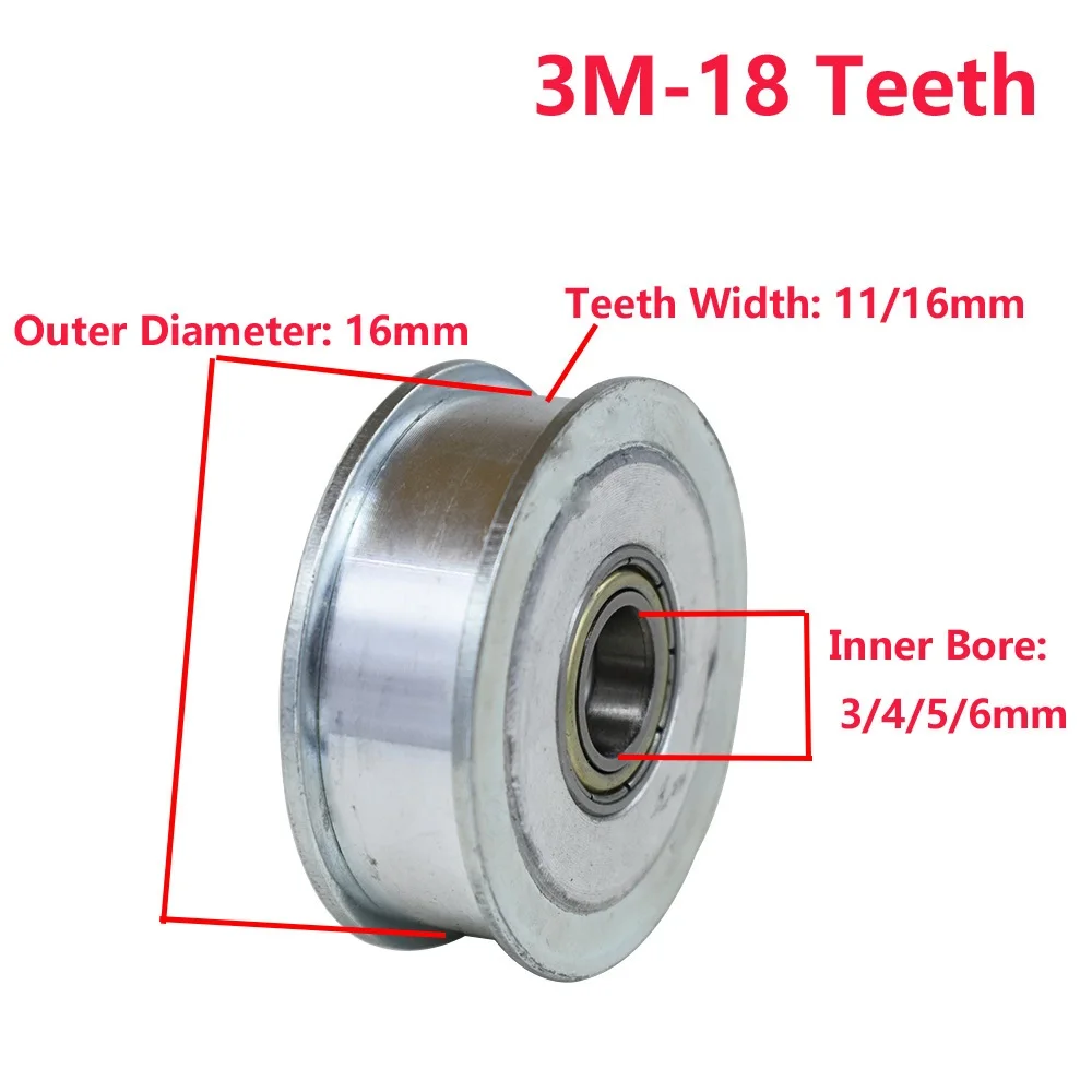 HTD3M 18T Timing Idler Pulley, 11/16mm Belt Width, Bearing Idler Gear Pulley Without Teeth 3/4/5/6mm Bore, Idle Pulley