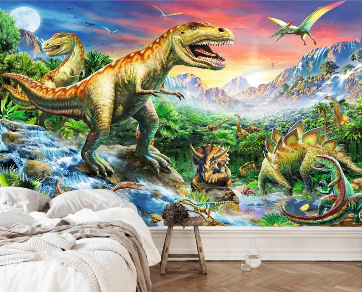 Custom 3D Dinosaur Wallpaper for Kids' Bedroom Background Art Mural Animal Theme Home Decor Wall Paper