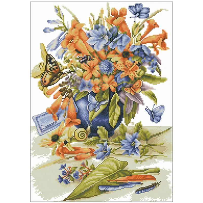 

Still life with butterfly and vase Counted Cross Stitch 11CT 14CT 18CT DIY Chinese Cross Stitch Kits Embroidery Needlework Sets